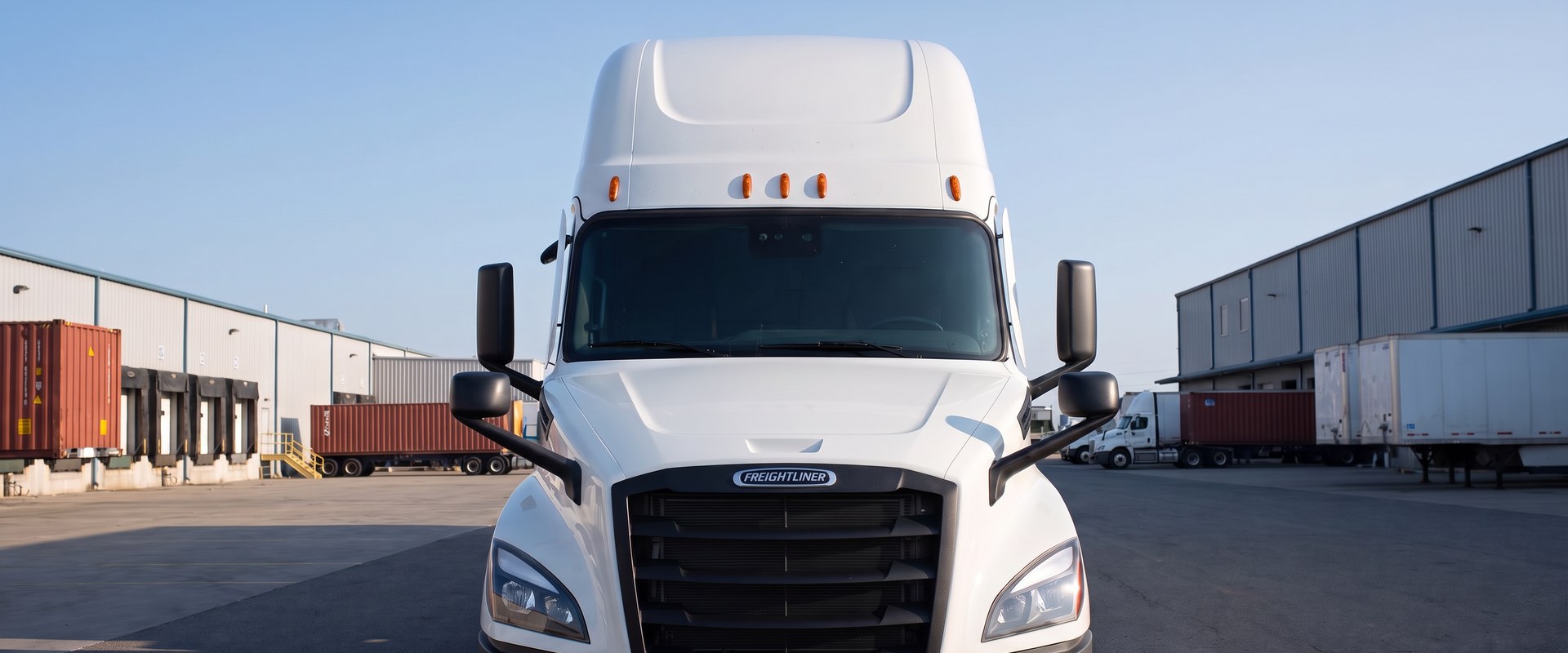 RC4 Logistics Freightliner Cascadia tractor parked in a truck yard
